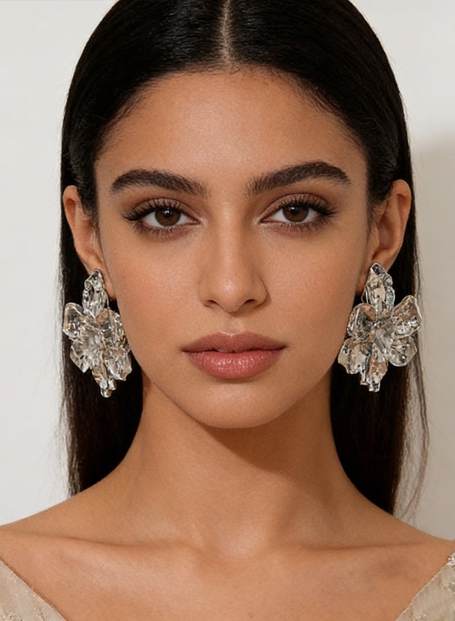 أقراط زهرة كبيرة فنتاج فضية مطلية بالذهب للنساء فاخرة مع علبة هدايا وحقيبة مخملية للحفل اليومي - Image 4